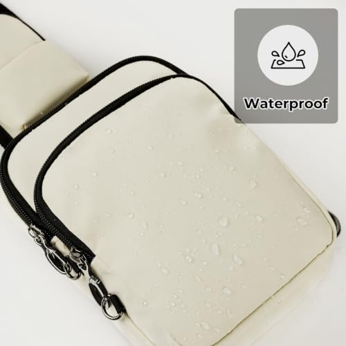 BROADREAM Sling Bag, Crossbody Bag with Anti-Theft Lock Zipper, RFID Blocking & Water Resistant for Travel Work Sport - color: Beige