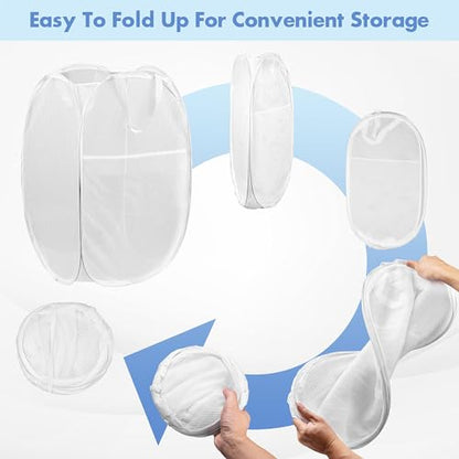 Pop Up Laundry Hamper, 70 L Collapsible Mesh Basket with Side Pocket, White - color: 1 PCS White