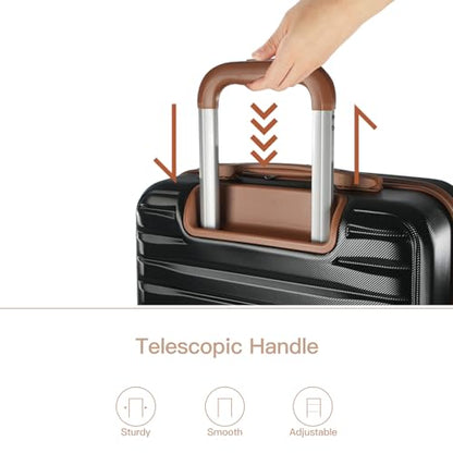 3 Piece ABS+PC Luggage Set, Carry On with Spinner & Duffle - color: JET BLACK, size: carry-on set