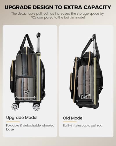 Ytonet Rolling Backpack for Women, 15.6 Inch Laptop Backpack with 4 Wheels - color: Black