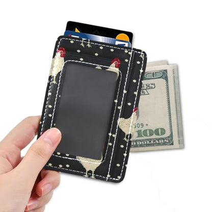 Bolaz Chicken Dot Mini Front Pocket Wallet Credit Card Holder Slim RFID Blocking Sleeves for Men Women Credit Card Protector - color: Chicken Dot