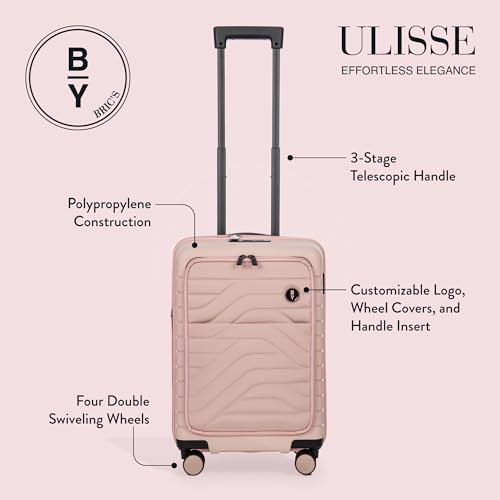 Bric's B|Y Ulisse Carry-On Luggage with Spinner Wheels – Airline Approved Hard Shell Suitcase, TSA Combination Lock & USB Port - Removeable Wash Bag Included - 21 Inch with Front Pocket, Pearl Pink - color: Pearl Pink, size: Carry-on with front pocket