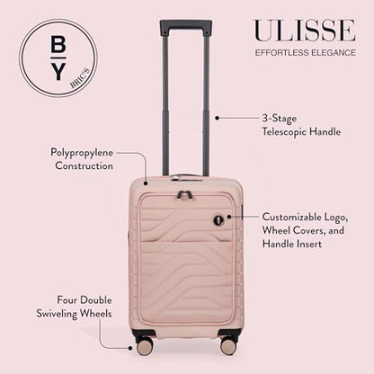 Bric's B|Y Ulisse Carry-On Luggage with Spinner Wheels – Airline Approved Hard Shell Suitcase, TSA Combination Lock & USB Port - Removeable Wash Bag Included - 21 Inch with Front Pocket, Pearl Pink - color: Pearl Pink, size: Carry-on with front pocket