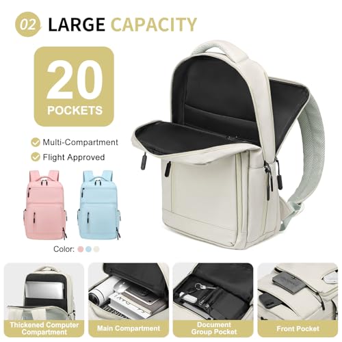 20L 15.6 Inch Laptop Backpack Anti Theft Flight Approved Beige - color: Beige