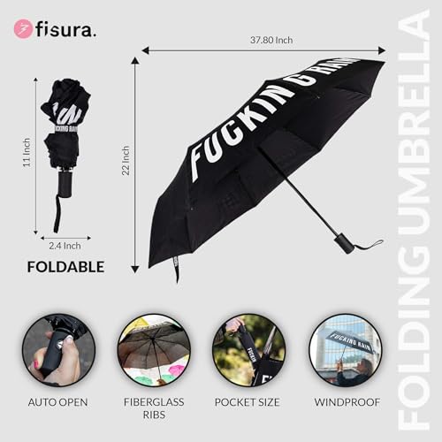 Fisura - Travel Umbrella – Original Strong Automatic Folding Rain Umbrella, Compact Small Light & Portable, Waterproof Rain for Gift - color: Black