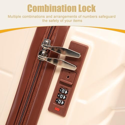 20 Inch ABS Hard Shell Travel Checked Luggage With Combination Lock, Beige - color: Beige, size: 20 Inch