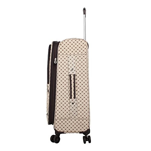 Steve Madden Designer Luggage Collection - Lightweight 24 Inch Expandable Softside Suitcase - Mid-size Rolling 4-Spinner Wheels Checked Bag (Noble Brown/Tan, 24in) - color: Noble Brown/Tan, size: 24 Inches