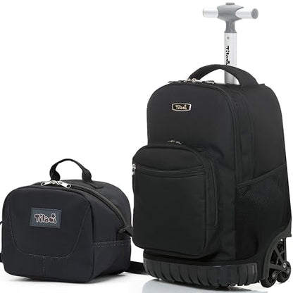 NEW TILAMI 16 Inch Rolling Backpack with Lunch Bag for Girls Boys School - color: Solid Black