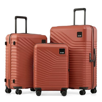 Coolife Luggage 3 Piece Set, Lightweight PC Hardside Suitcases, 20/24/28, Brown - color: Brown, size: 3-Piece Set (20/24/28)