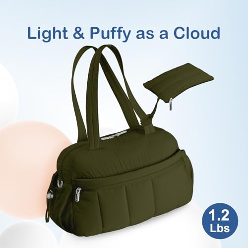TOPDesign Travel Duffel Bag, Puffy Carry On Overnight, Gym Bag w/Wet Pocket - color: Dark Green