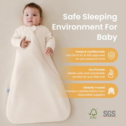 KaiyaBaby Organic Cotton Baby Sleep Sack, Long Sleeve 1.0 TOG, 18-36M - color: Cream, size: 18-36M