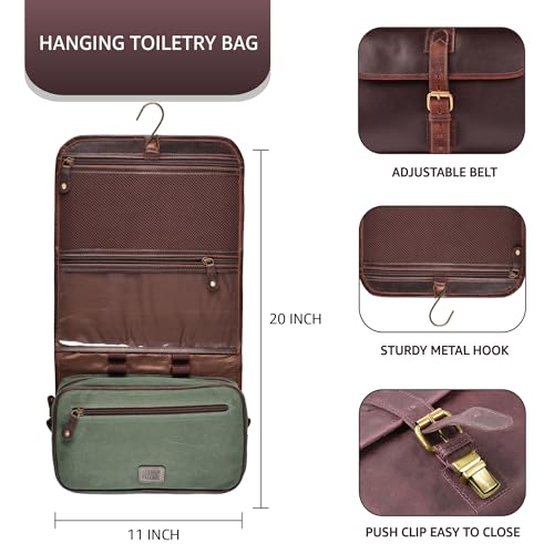 LEATHER VILLAGE Hanging Leather Toiletry Bag for Men, Dopp Kit, Mahogany - color: Mulberry Brown