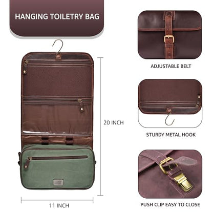 LEATHER VILLAGE Hanging Leather Toiletry Bag for Men, Dopp Kit, Mahogany - color: Mulberry Brown