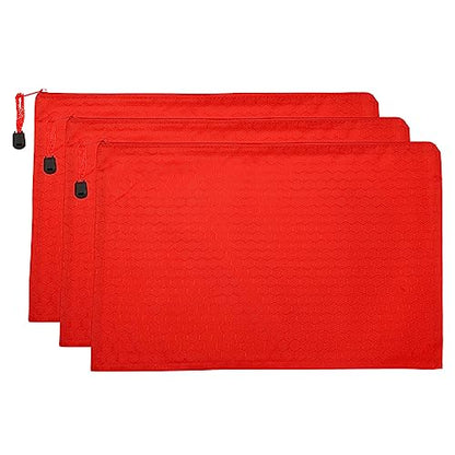 PATIKIL Waterproof Zipper File Bags, 3 Pack A4 Document Holders Pencil Pouch for Office, Red - color: Red, size: A4