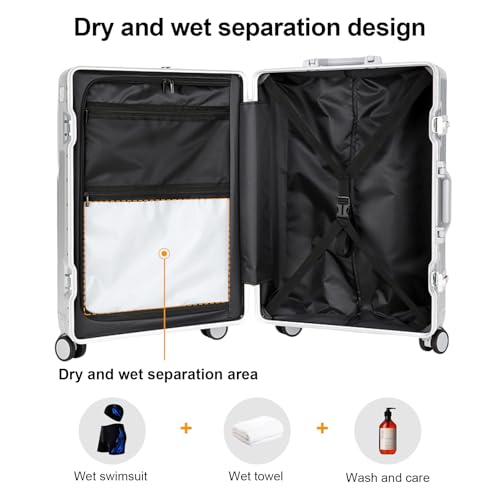 Carry on suitcase Zipperless Luggage,Polycarbonate Aluminum Hard Shell, Expandable Carry-On Suitcase with Spinner Wheels, 26 Inch Cabin - color: silver, size: 26 inch
