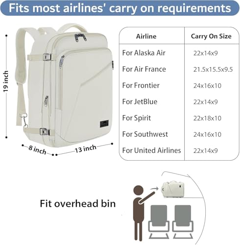 MATEIN Beige Travel Backpack Women, Carry on Bag with Hidden Shoulder Strap - color: Light Beige, size: X-Large