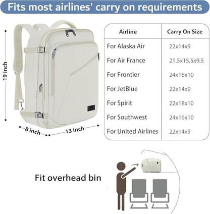 MATEIN Beige Travel Backpack Women, Carry on Bag with Hidden Shoulder Strap - color: Light Beige, size: X-Large
