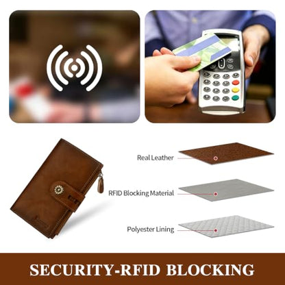 Full Real Leather Trifold Wallet for Women With RFID Blocking - color: a1-brown