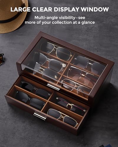 ProCase 12 Slots Sunglasses Box with L-Shaped Clear Lid -Espresso - color: Espresso, size: Medium