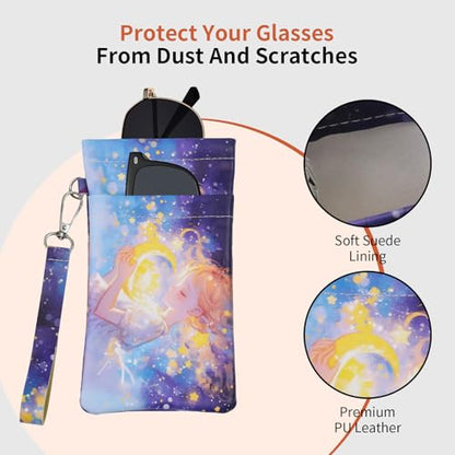 Double Eyeglass Case Soft Dual Glasses Case for Women Men Travel Squeeze Top Sunglasses Cases Eyeglasses Pouch - color: Blue Dream+cloud