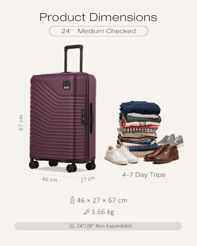 Coolife Luggage, Lightweight PC Hardside Suitcase, Checked-Medium 24-Inch - color: Dark Purple, size: Checked-Medium 24-Inch