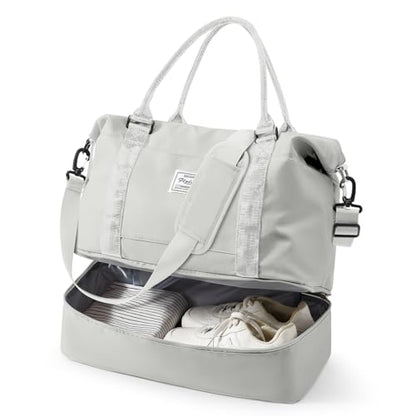 Travel Duffel Weekender Bag Women Tote Carry On Bags With Shoe Compartment - color: H13-LightGrey-0525, size: Large