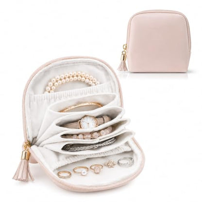 Small Travel Jewelry Case Soft Leather Velvet Lined Organizer Pouch (Pink) - color: Pink
