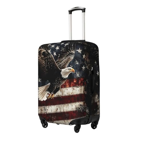 Travel Luggage Cover Bald Eagle with Flag, High Elasticity Washable Travel Baggage Protector Case Fits 22-24 in - color: Bald Eagle with Flag, size: 22-24 in