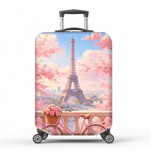 MAYJOYDIY Paris Eiffel Tower Luggage Cover Cherry Tree Elastic Baggage Covers Pink Rose Bicycle Dust-Proof Suitcase Sleeve Anti-Scratch Washable Suitcase Protector L Fit 26-28 Inch Luggage - color: Eiffel Tower