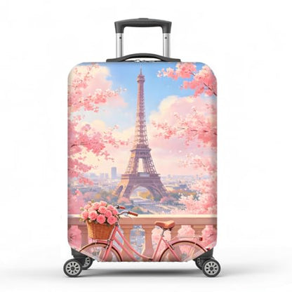 MAYJOYDIY Paris Eiffel Tower Luggage Cover Cherry Tree Elastic Baggage Covers Pink Rose Bicycle Dust-Proof Suitcase Sleeve Anti-Scratch Washable Suitcase Protector L Fit 26-28 Inch Luggage - color: Eiffel Tower