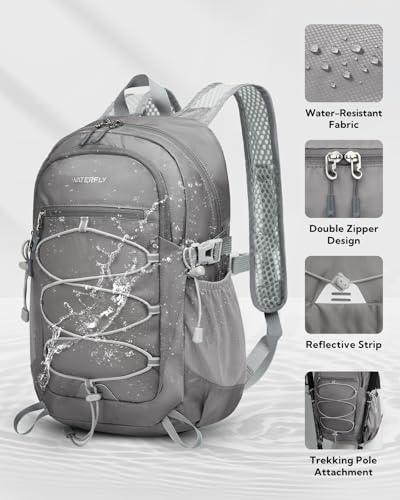 WATERFLY Small Lightweight Packable Backpack, Mini Foldable Travel Daypack - color: Grey