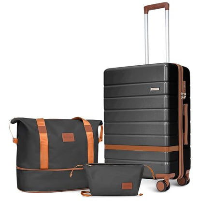Lightweight Carry On 3 Piece Luggage Set, 20“ Suitcase Hard Shell YYK Zipper 360° Spinner Wheels with TSA Lock,PC+ABS Cabin Bag for Air Travel Bussiness（Grey） - color: Grey, size: 3 piece set (20")