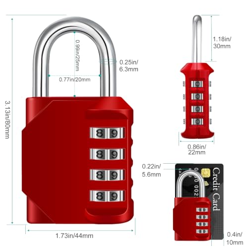 ZHEGE Combination Padlock 2 Pack, 4 Digit Lock for Locker (Silver & Red) - color: 2P, Sliver&Red, size: 2P