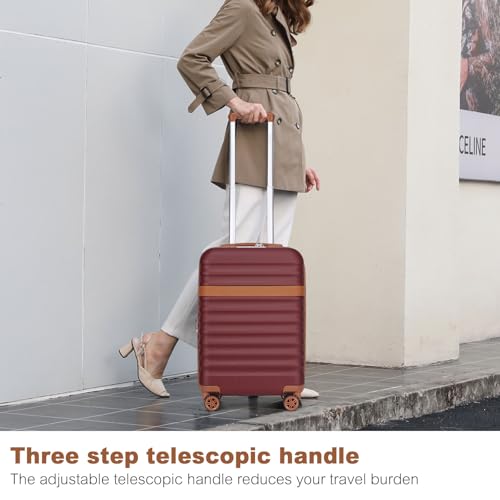 Kono Carry On Luggage 22x14x9 Expandable 20Inch Hardshell TSA Lock Burgundy - color: Burgundy, size: Carry-on 20-inch