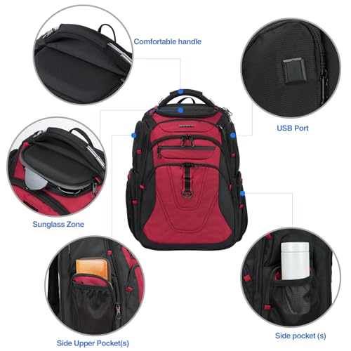 KROSER Travel Laptop Backpack 17.3 Inch XL Computer Backpack for Men/Women - color: Black/Red, size: 17.3 inch