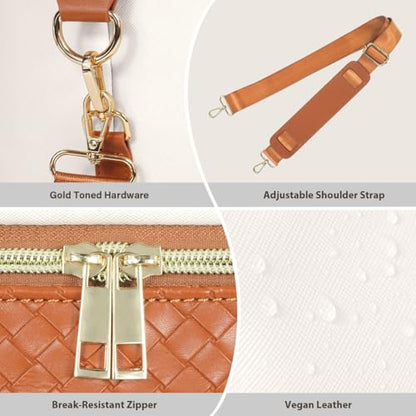 Leather Weekender Bags for Women, Travel Duffel Bag PU Overnight Bag Carry On Tote Bag with Shoe Compartment Wet Pocket - color: White Brown, size: Large