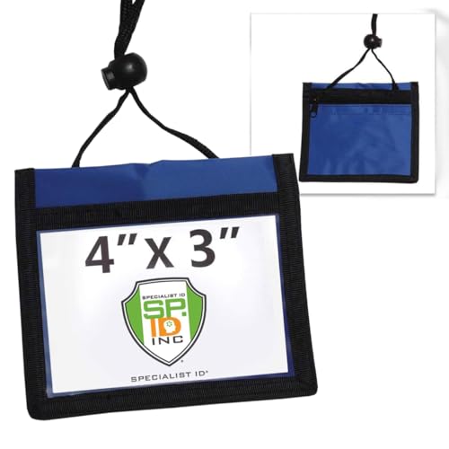 Bulk 25 Pack - Premium Multi-Pocket 4 X 3 Trade Show Credential Neck Wallets - 4X3 Inch Clear Window Pocket Display Horizontal Badge Holder with Adjustable Lanyard by Specialist ID (Royal Blue) - color: Royal Blue, size: 25 Pack