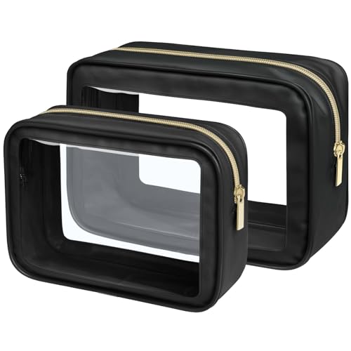 PACKISM Clear Makeup Bag Foldable - TSA Approved Toiletry Bag for Travel - color: 2 Pack Black, size: Hybrid Traveler (1 Large & 1 Medium - Soft)