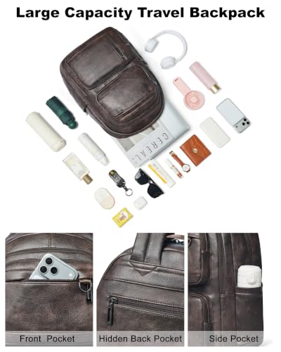LATMAP Vegan Leather Backpack 17Inch Laptop Backpack for Women Men Coffee - color: Coffee Color