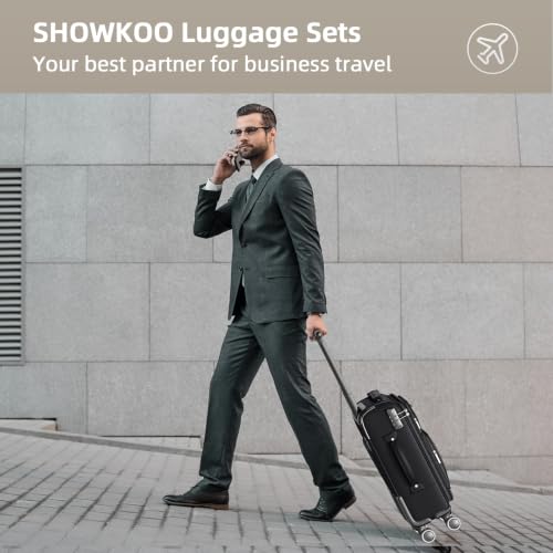 SHOWKOO Luggage Sets 3 Piece Softside Expandable Durable Suitcase Sets | Durable Oxford Fabric, Lightweight, 360°Double Spinner Wheels, TSA Lock, YKK Zippers, Black (20in/24in/28in) - color: Black