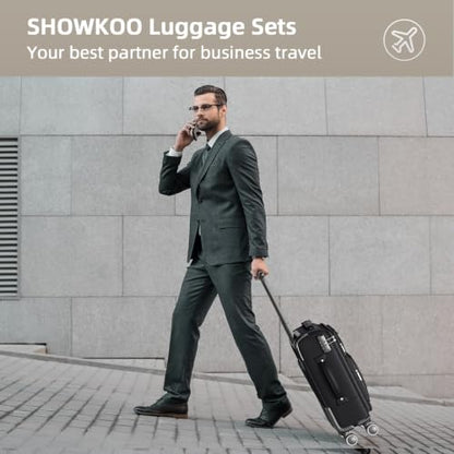 SHOWKOO Luggage Sets 3 Piece Softside Expandable Durable Suitcase Sets | Durable Oxford Fabric, Lightweight, 360°Double Spinner Wheels, TSA Lock, YKK Zippers, Black (20in/24in/28in) - color: Black