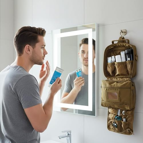 Toiletry Bag for Men Travel Tactical Hanging Dopp Kit Shaving Hygiene Bag - color: Brown