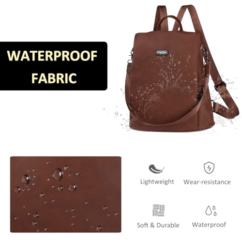 Fmeida Convertible Backpack Purse for Women Anti Theft Nylon Backpack Brown - color: Brown