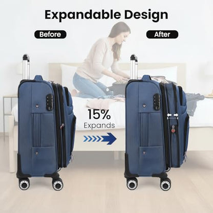 Softside Luggage Sets 3 Piece w/Front Pockets,Expandable | Softside Luggage w/Combination LOCK,Waterproof,Scratch-Resistant,Suitcase Sets w/Spinner Wheels(20/26/30in,Blue) - color: Blue, size: 3-Piece Set (20"/26"/30'')