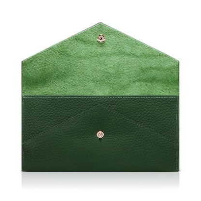 XEYOU Envelope Card Wallet for Women Genuine Leather Cash Wallet Slim Credit Card Case with Zip Coin Pocket - color: Green