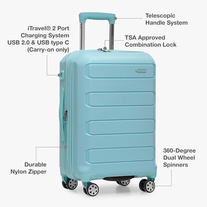 Traveler's Choice Pagosa Hardshell Expandable Luggage with Spinner Wheels, Baby Blue, 2-Piece Set (22/27) - color: Baby Blue, size: 2-Piece Set (22/27)