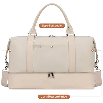 Women's Weekender bag Travel Duffel Bag with Shoe Compartment 21-inch Airline-Approved Carry-On, 2-Piece Overnight Bag Set Personal Item Luggage - color: D-Beige