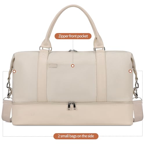 Women's Weekender bag Travel Duffel Bag with Shoe Compartment 21-inch Airline-Approved Carry-On, 2-Piece Overnight Bag Set Personal Item Luggage - color: D-Beige