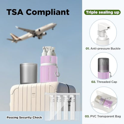 YOTIME 4in1 Travel Dispenser Bottle, TSA Approved Travel Size Containers - color: Pink