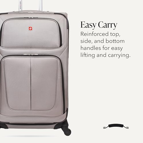 SWISSGEAR Sion Softside Expandable Spinner Luggage Durable Lightweight Travel Suitcase, Pewter, Checked-Large - color: Pewter, size: Checked-Large